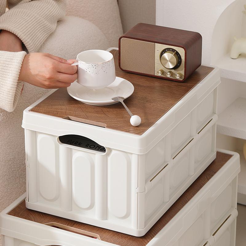 Portable Folding Picnic Basket with Wooden Top