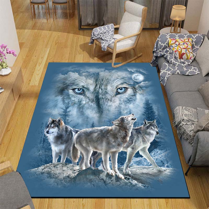 3D Wolf Carpet Forest Moon Night Floor Mats for Living Room Bedroom Entrance Door Mat Rug Non-slip Chair Mats Bathroom Carpet