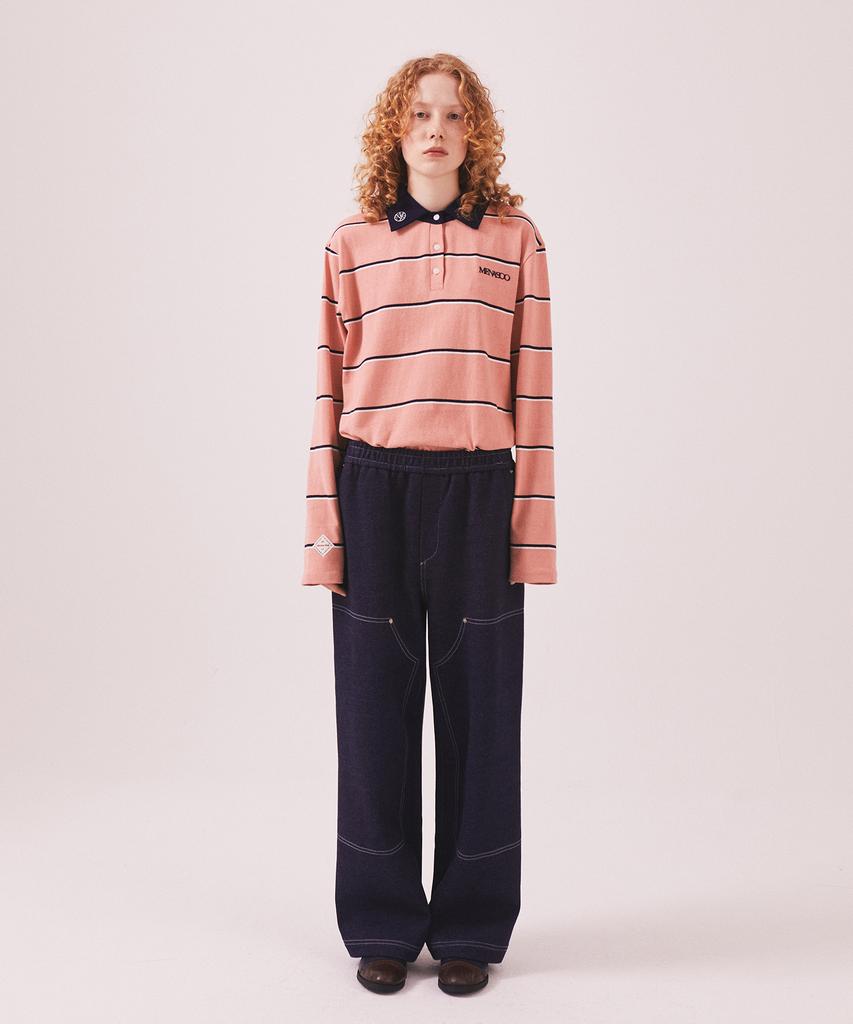Minasu Mns Striped Cotton Collar T Shirt_Pink