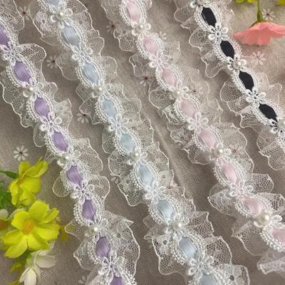 1 Yard Lolita Plissee Spitze Elfenbein Perle Rüschenspitze Stoff Kante Satinband DIY Kleidung Vorhang Möbel Dekoration Accessoire