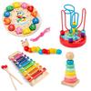 Wooden Baby Clock Caterpillar Small Round Bead Rainbow Tower Toy For Early Learning