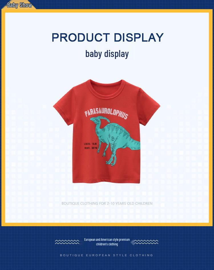 Tecknad dinosaurie Sommar 2025 Barn Koreansk Kortärmad T-shirt för Pojkar
