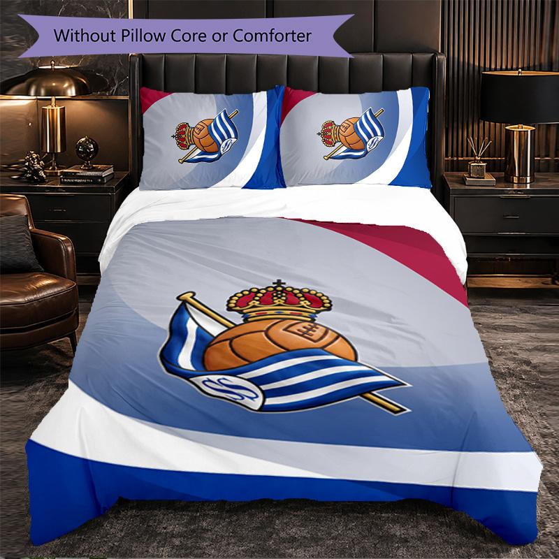 Biancheria da Letto a Tema Real Sociedad FC Set 3 Pezzi Copripiumino Biancheria da Letto Decorativa Per Camera Teen Decorazione Casa