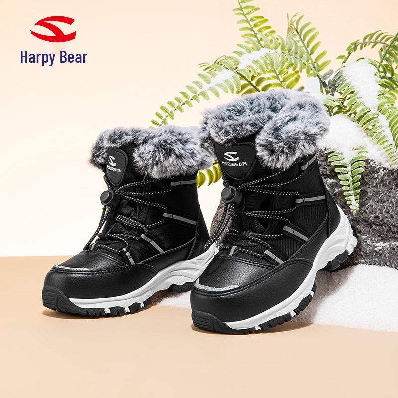 Happy Bear Kids' Winter Snow Boots - Warm, Mid-Calf, Velvet-Lined Cotton Boots for Boys and Girls