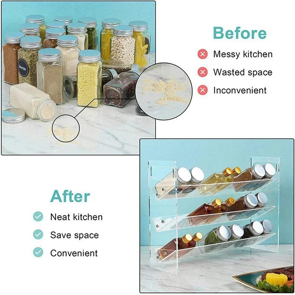 Simple Three Layer Acrylic Spice Display Rack for Home Kitchen Countertop Transparent Spice Rack Multi-functional Storage Rack