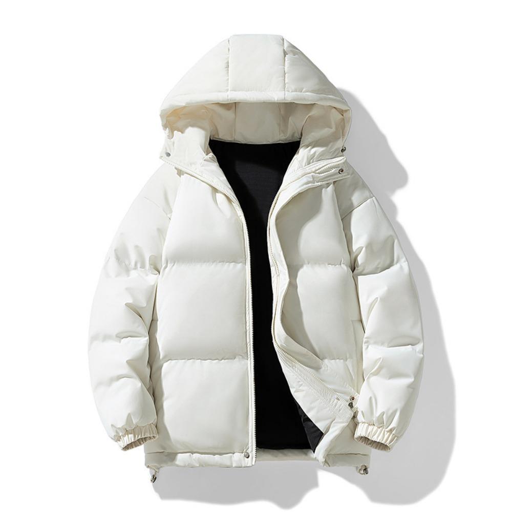 New solid color large size hooded cotton-padded jacket for men's loose sports trend student cotton-padded jacket