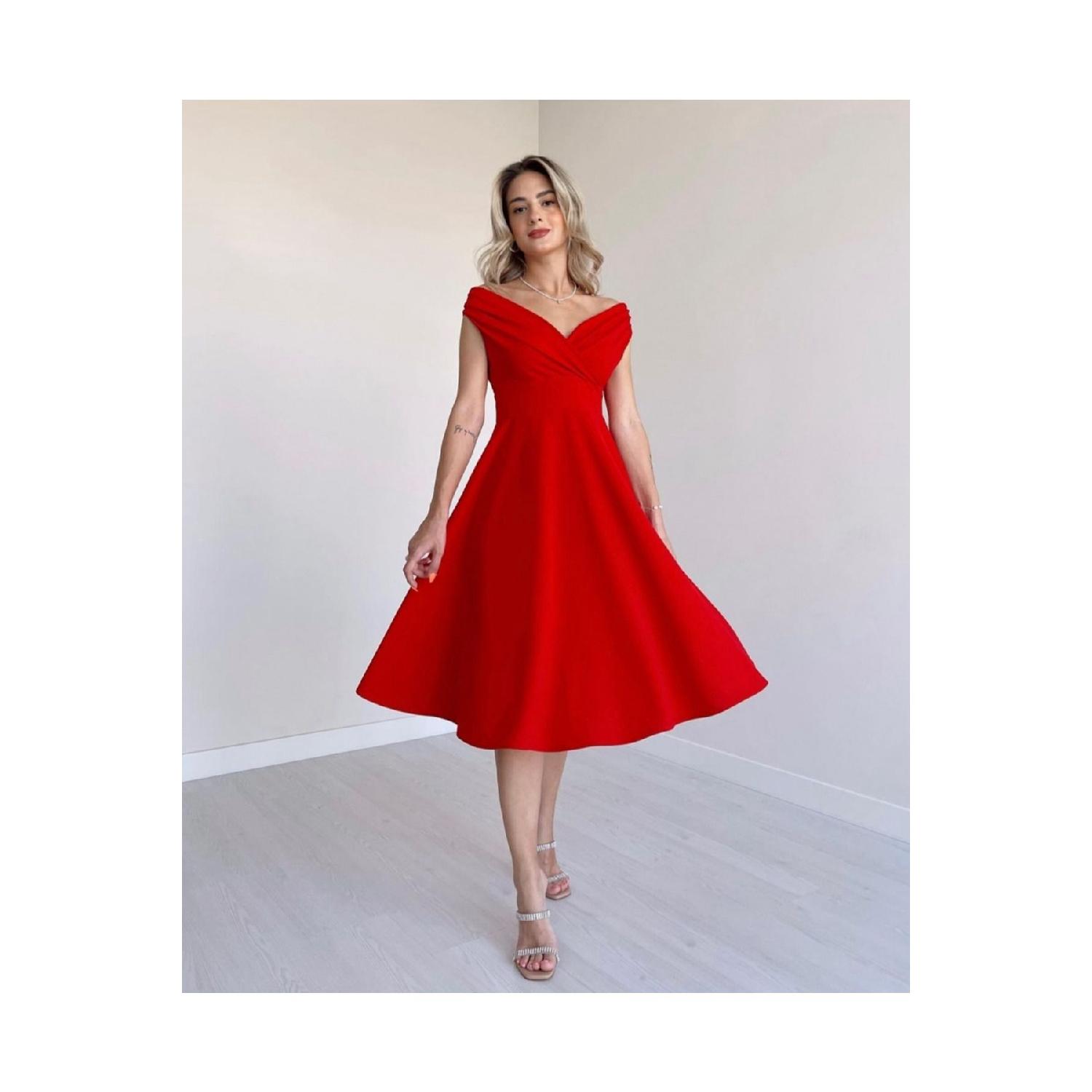 

Женская двубортная юбка с короткими рукавами из крепа с воланами L/XL красный