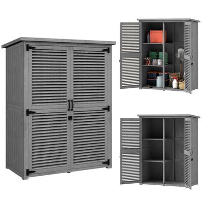Garden Cabinet 0.83 M² 127x65x168 Cm with 2 Shutter Doors 2 Shelves 2 Handles and Waterproof Roof Grey