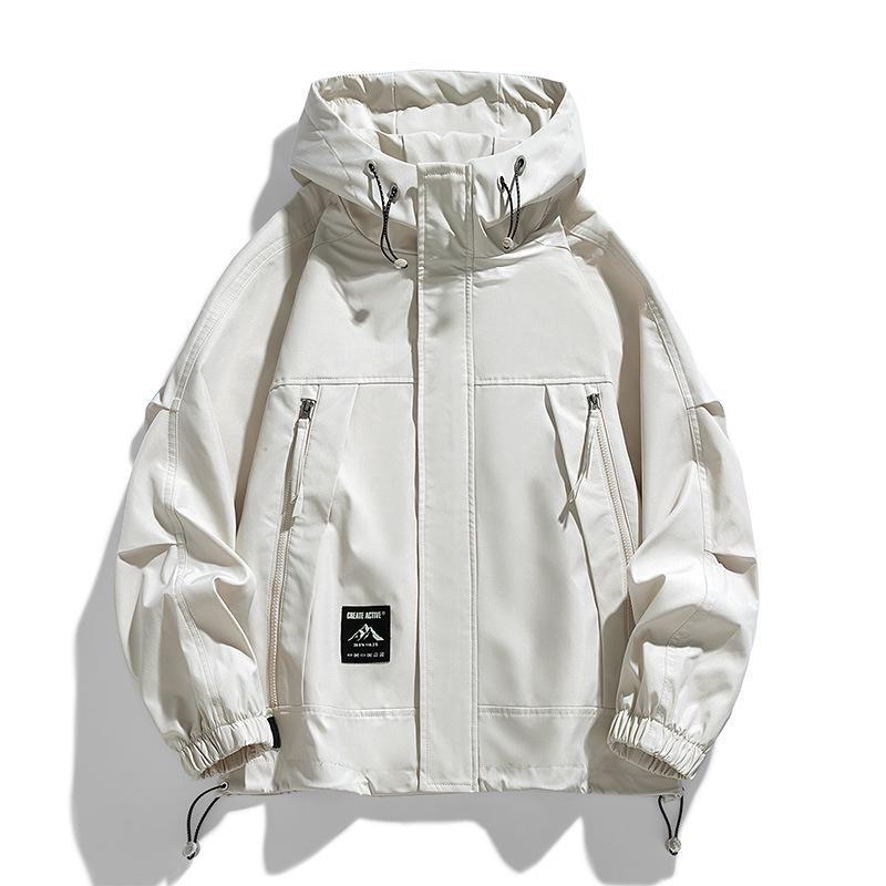 

Мужская однотонная рабочая куртка с капюшоном (L-9XL) - Трендовый весенне-осенний большой размер 5XL