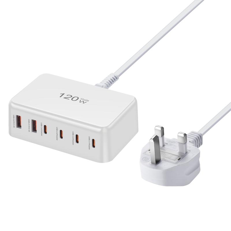 120W Gan Charger Multi Ports Fast Charger Desktop Charging Station Usb Type C Pd Phone Charger Adapter For Ipad Laptop Tablet