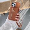 For iPhone 16 Pro Max Case Card Slots Kickstand PU Leather Back Cover with Zipper Pocket,Wrist Strap