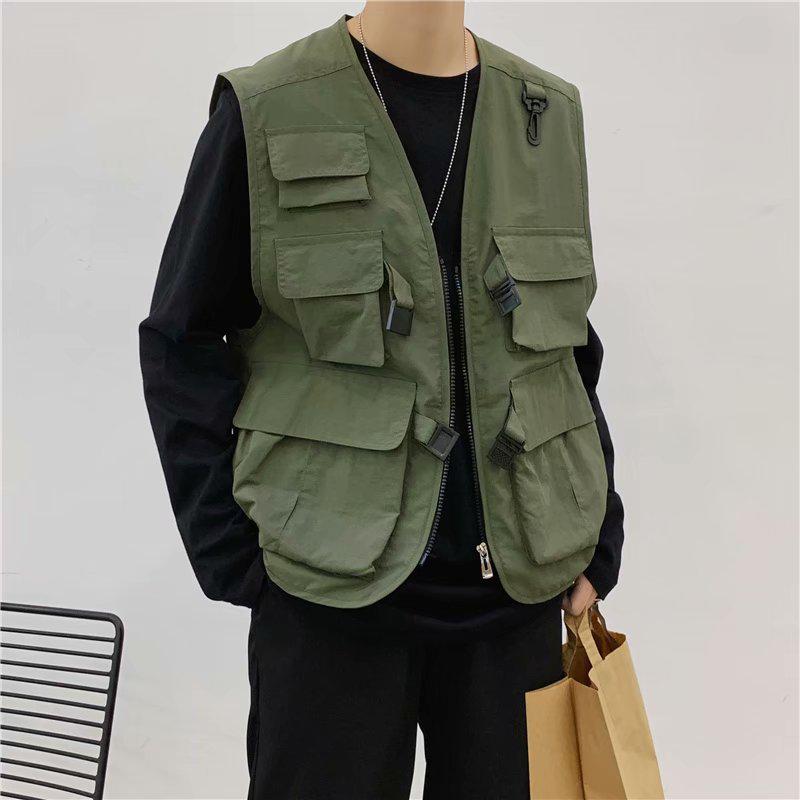 Summer Lightweight Japanese Functional Outdoor Photography Workwear Jacket with Multi-Pocket Vest for Men