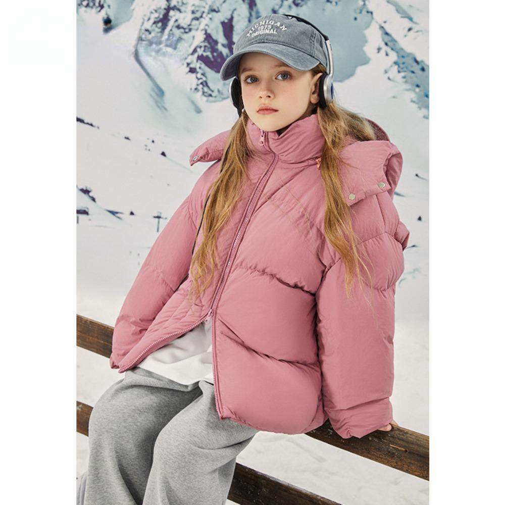 

Детское теплое трехзащитное пальто на осенне-зимнем пуховике. 120 розовый