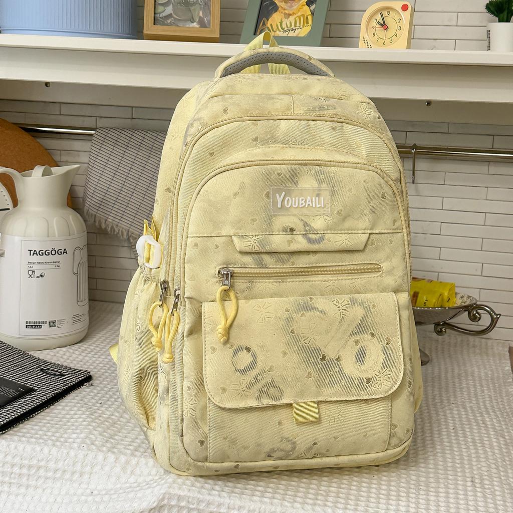 Schoolbag Korean version of high-value bow backpack for junior high school students, large-capacity schoolbag, casual trend, cute backpack.