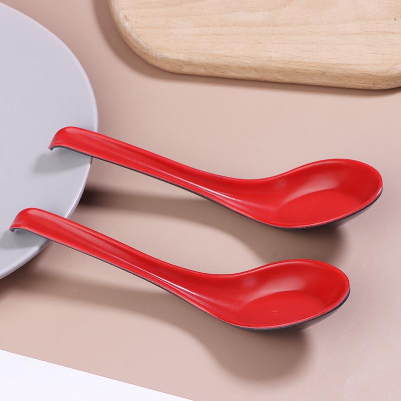 

10Pcs Red And Black Melamine Porcelain Anti-Shock Spoons Dumplings Porridge Soup Spoon Restaurant Bar Kitchen Cutlery 10Pcs