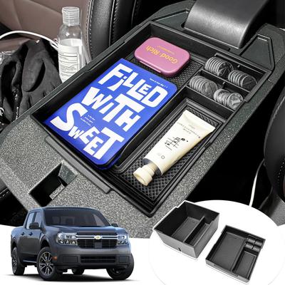 2PCS Center Console Organizer for 2024 2025 Ford Maverick Pickup Truck Double Layer Armrest Storage Box ABS Car Accessories