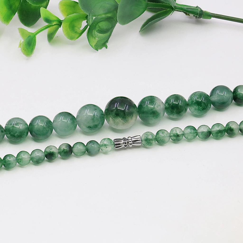 6-14mm Natural Green Granites Jades Chalcedony Tower Shaped Round Beads Necklace, Accessory Neck Chain,Rotating Button,Women Gifts