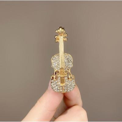Fashion Personality Violin Brooch Femininity Versatile Rhinestone Pin Elegant Trend Dripping Corsage