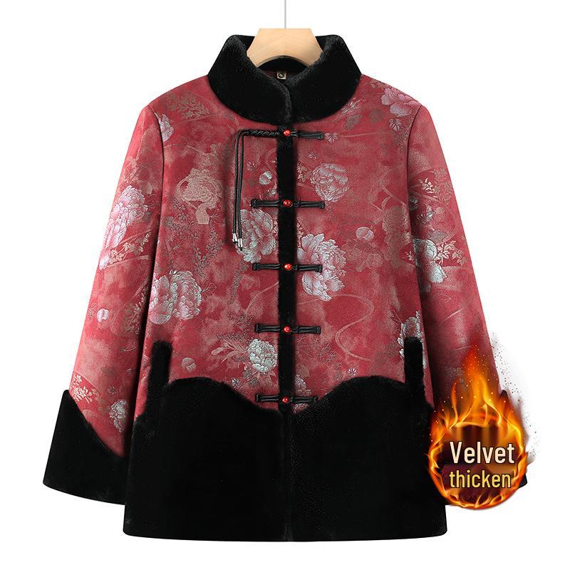 Veste d'hiver surdimensionnée en coton 200 Jin pour femmes rondes et âgées, Manteau épais doublé polaire