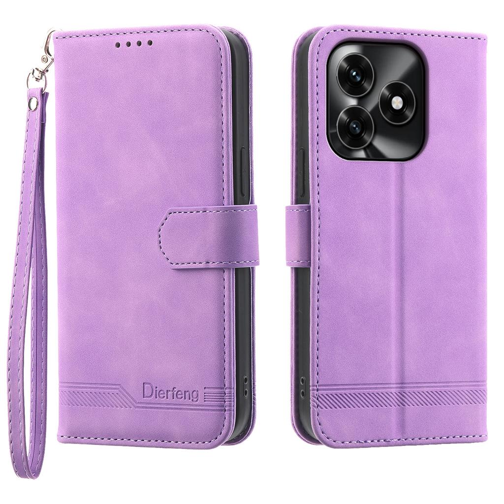 DIERFENG DF-03 Leather Case For Honor X5c Plus 4G / X5c 4G / Play10A 4G Lines Imprint Wallet Phone Cover with Wrist Strap