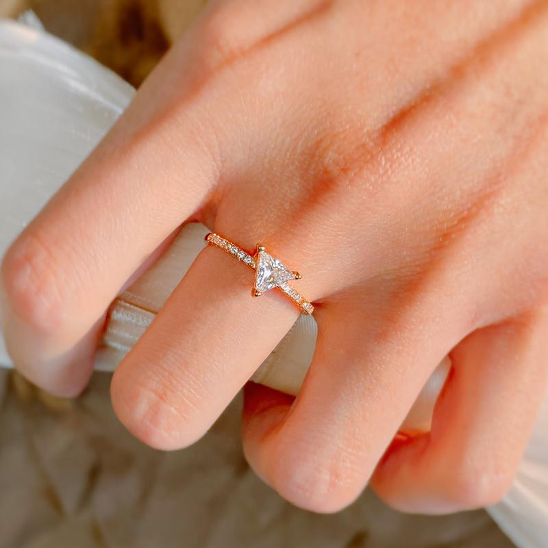 Kinel Triangle Natural Zircon Rings for Women Romantic Rose Gold Jewelry Gift