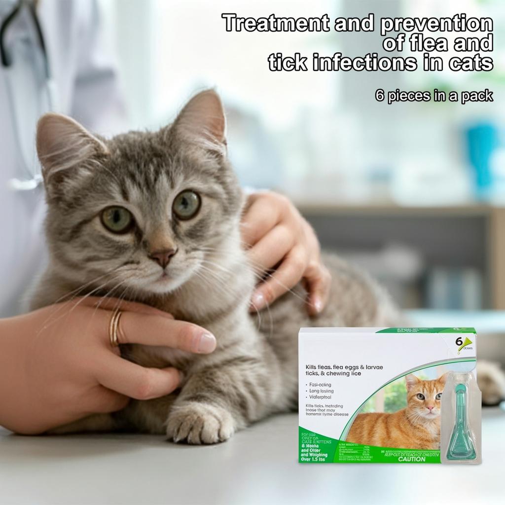 6-pack (total 3.0ml) Topical Antiparasitic Medication For Treating And Preventing Flea And Tick Infections In Cats