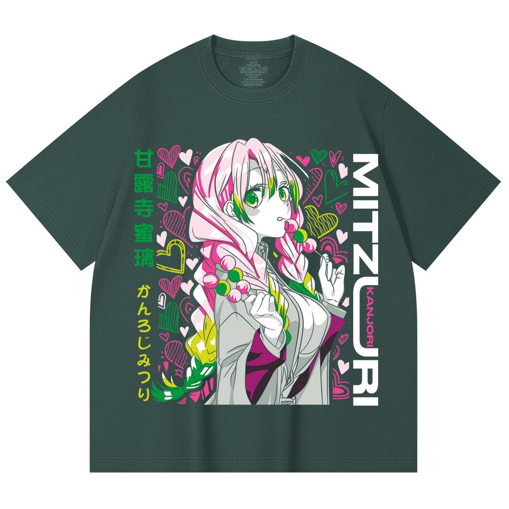 230 g/m² 100% Baumwolle Demon Slayer V102 Mitsuri Druck Unisex Schweres Baumwoll-T-Shirt