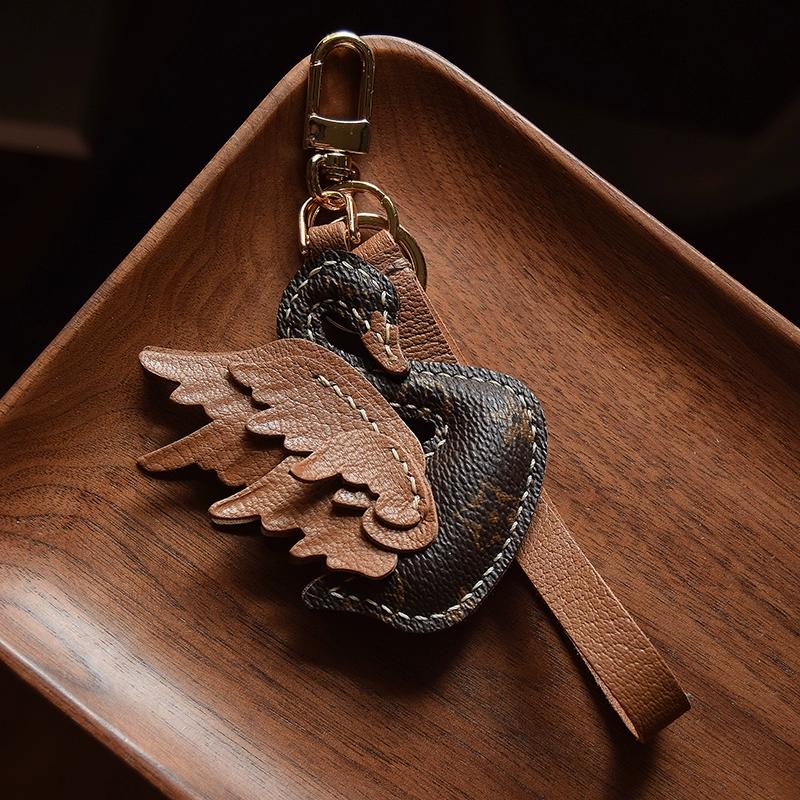 Black and White Swan, Original Design, Genuine Leather Car Key Bag Pendant, Handmade Personalized Gift, Female Keychain.