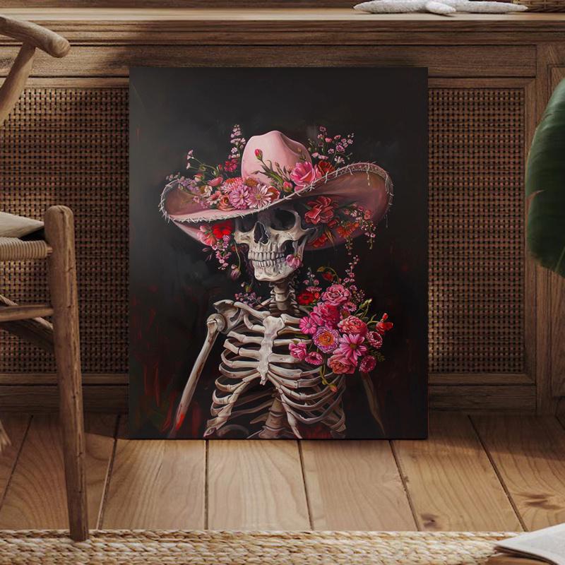 Framed - Countryside Cowboy Skeleton Poster - Pink Western Cowboy Canvas Art Poster Beautiful New Year Easter Gift