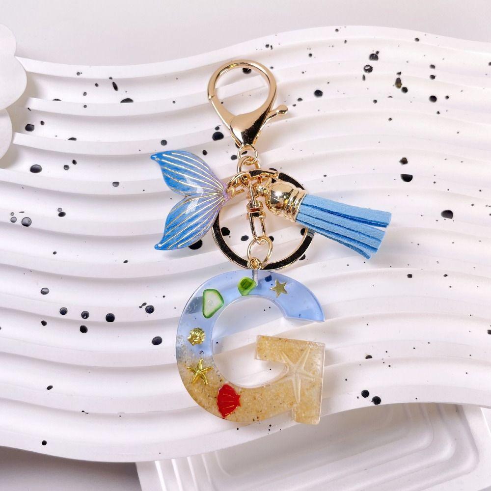 Blue Tassel Blue Ocean Letter Keychain 26 Letters 26 Letter Keychain  Handbag Decor