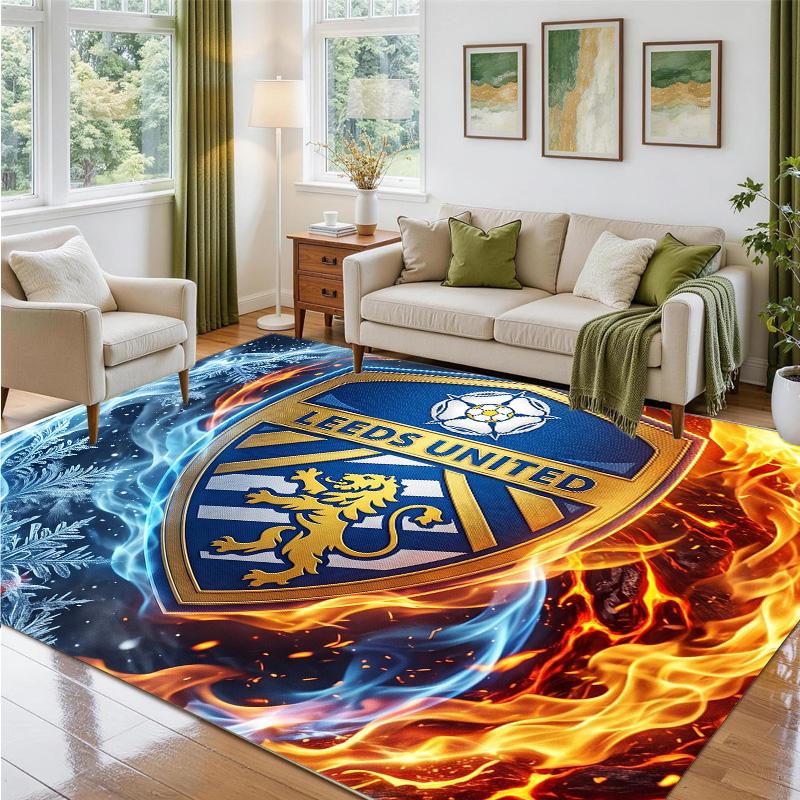 Leeds United Football Design Crystal Velvet Rug Soft Decorative Mat for Bedroom Entrance