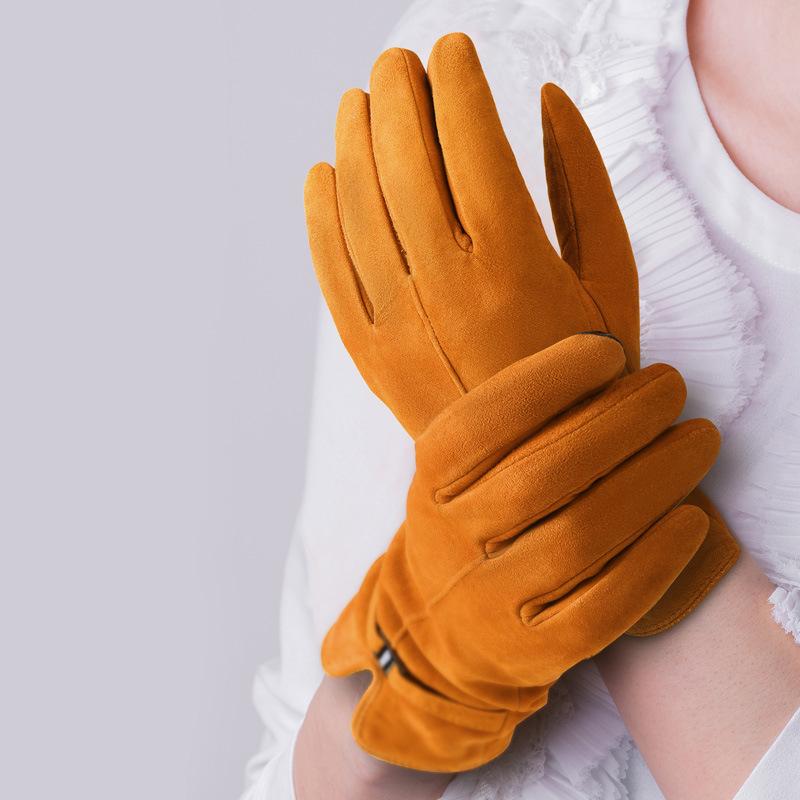 Deerskin Warm Gloves for Women In Winter Thickened Gloves Touch Screen Wool Inside Outdoor Cycling Windproof Clothing Gloves