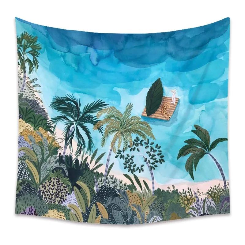 Retro Comic Green Plant Tapestry Home Wall Decoration Tapestry Bedroom Living Room Tapestry