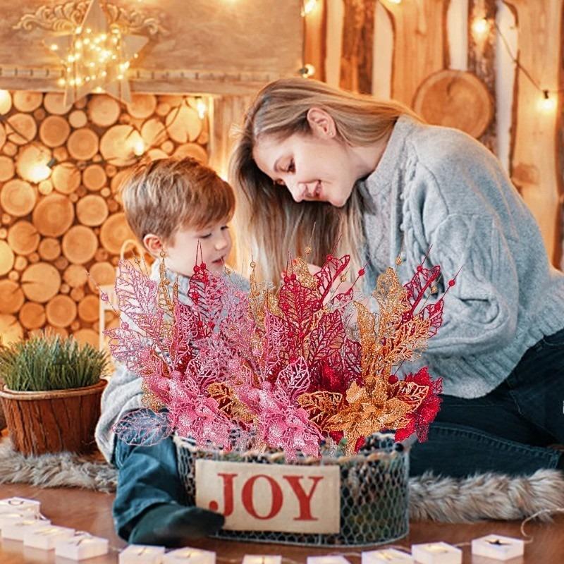 16.5in Navidad Christmas Tree Decoration Artificial Glitter Stems Xmas Tree Hanging with Flower Wreath Gift New Year Home Decor