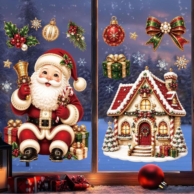 Natale 2027 Nuovi Adesivi per Finestra Babbo Natale Carino Renna Pupazzo di Neve Fiocco di Neve Xmas Adesivi per Vetro Decorazioni per Finestre di Casa Negozio Invernali Regali