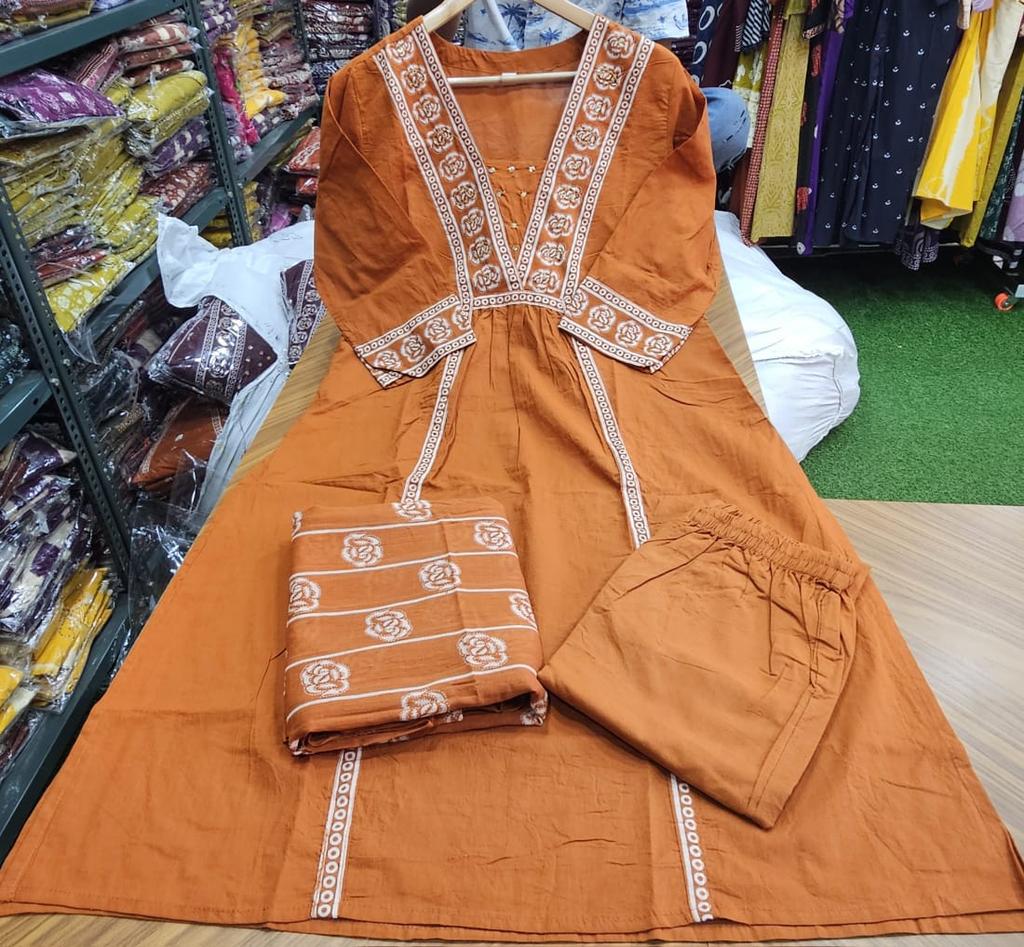 Women Designer Cotton Kurta Pant Dupatta Set Indian Bollywood Top Tunic Kurti Salwar Suit