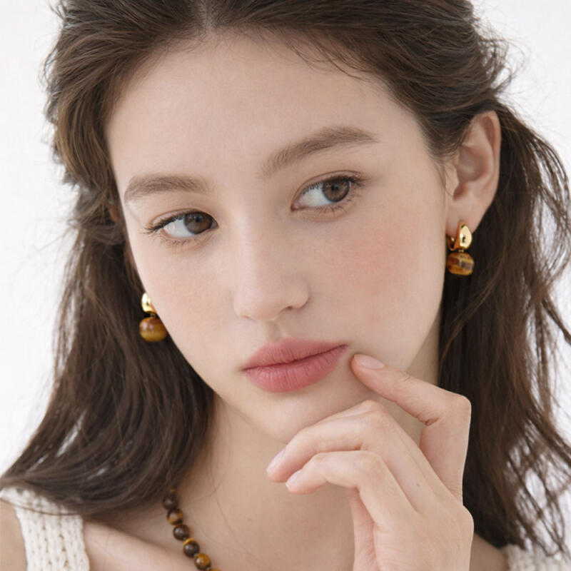 

Lauder Hoanseok Raw Stone Earrings Daily Lucky Earrings D143 brown