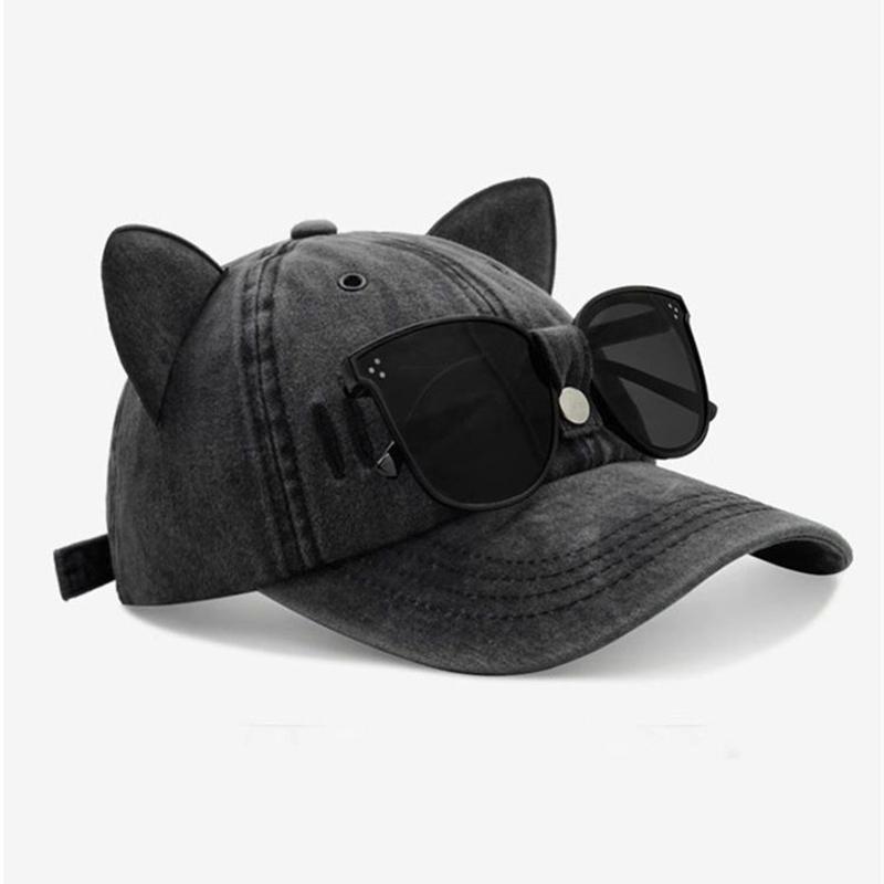 Unisex Cute Cat Ears Decoration Baseball Caps Outdoor Adjustable Personality Glasses Aviator Hat Casual Sunscreen Hat