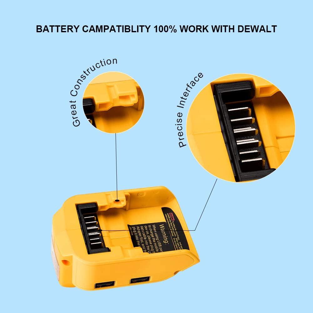 LED Dual USB Power Source Li-ion Battery Charger Adapter DCB090 for Dewalt