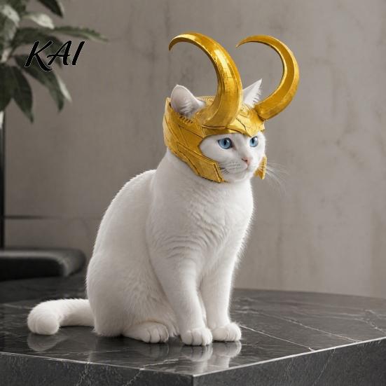 Cosplay Pet Headwear Cat Horn Crown Helmet, Golden Headpiece, with Ear Holes, Photo Props Funny Helmet for Halloween Theme Parties Costume Accessories