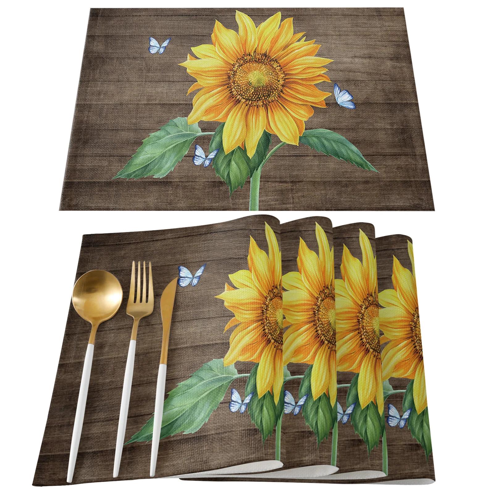 

2//4/6pcs Set Floral Table Mats Vintage Sunflower Table Mat Kitchen Accessories Home Party Decorative Yellow Flower Placemats 2pcs 30x45cm