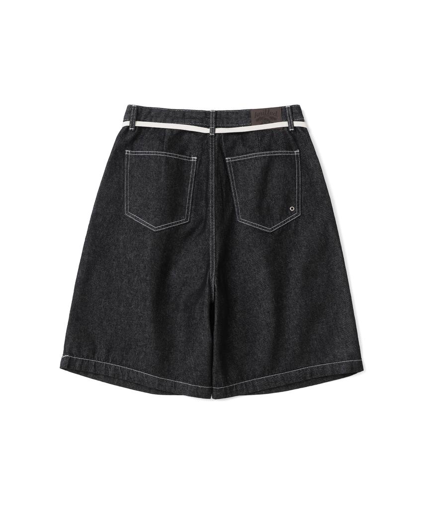 KNITTED (Unisex) Outstring Bermuda Denim Half Pants Black