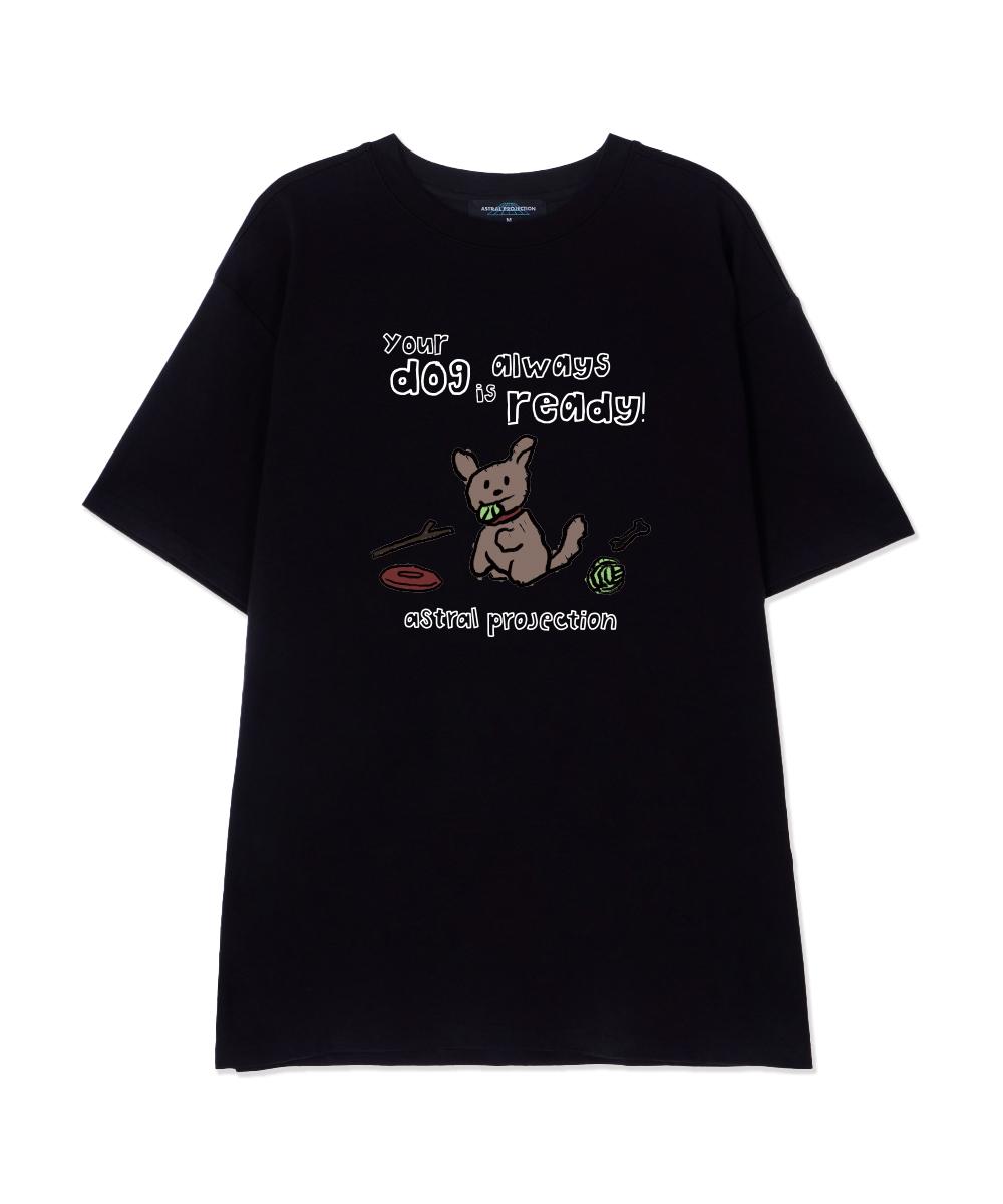 Astral Projection Doodle Puppy Supima Cotton Round Neck Short Sleeve T-Shirt_Black M