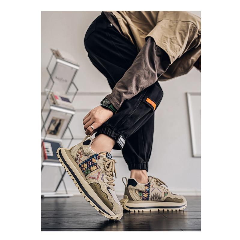 Mens Fashion Printed Embroidered Thick Sole Height Increasing Casual Sports Shoes