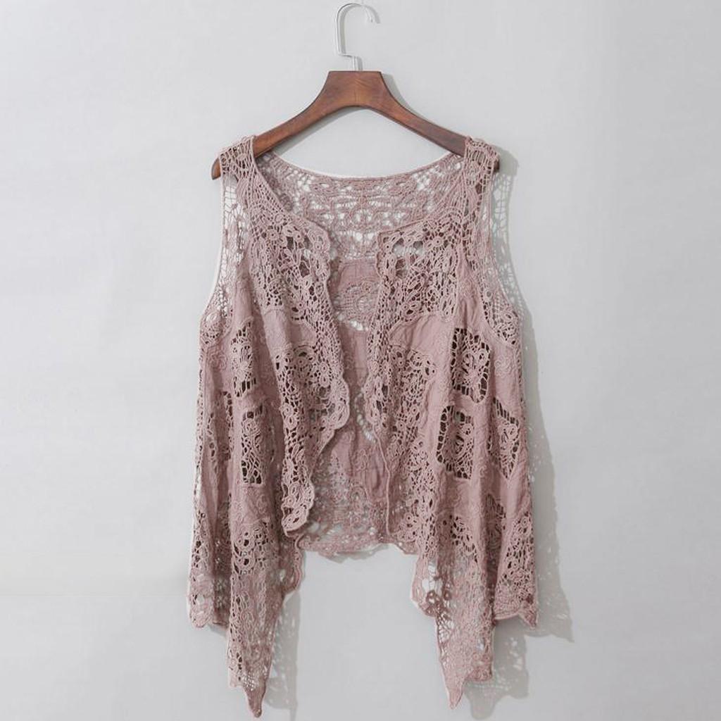 Women Fashion Summer Open  Cardigan Crochet Vest Blouse Top