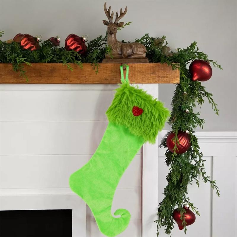Large Christmas Stocking Soft Fabric Hanging Sock Holiday Party Gifts Bag Decoration For Christmas Tree Ornament Mantels
