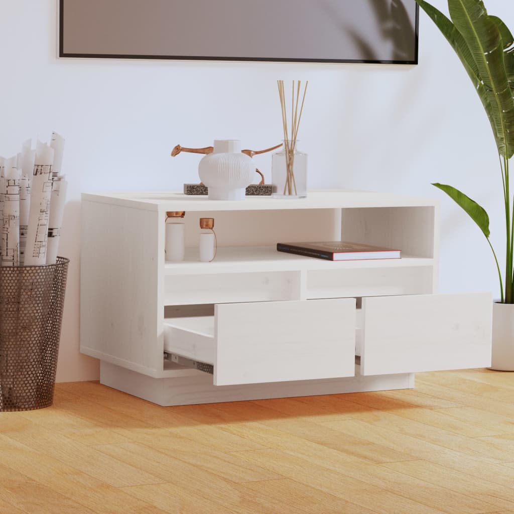 Vidaxl Szafka Pod Telewizor, Biała, 60X35X37 Cm, Lite Drewno Sosnowe