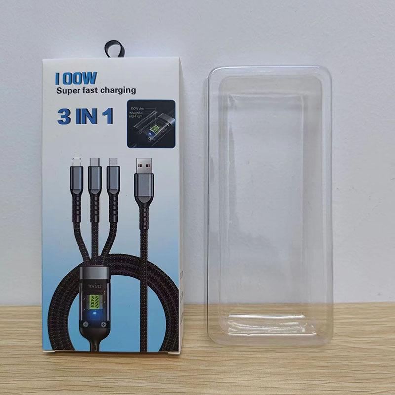 100W Transparent Digital Display 3-in-1 Fast Charging Cable