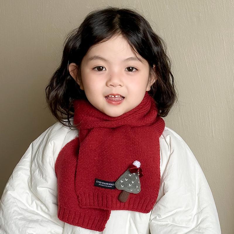 Red Christmas New Scarf For Children Student Winter Cute Cartoon Warm Thickened Knitted Scarves Girls Boys Scarf New Gift