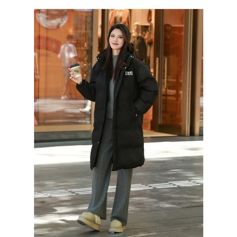 Thickened Mid-length Hooded Cotton Coat, Winter New Couple's Warm Down Cotton Coat, Women's Over-the-knee Coat